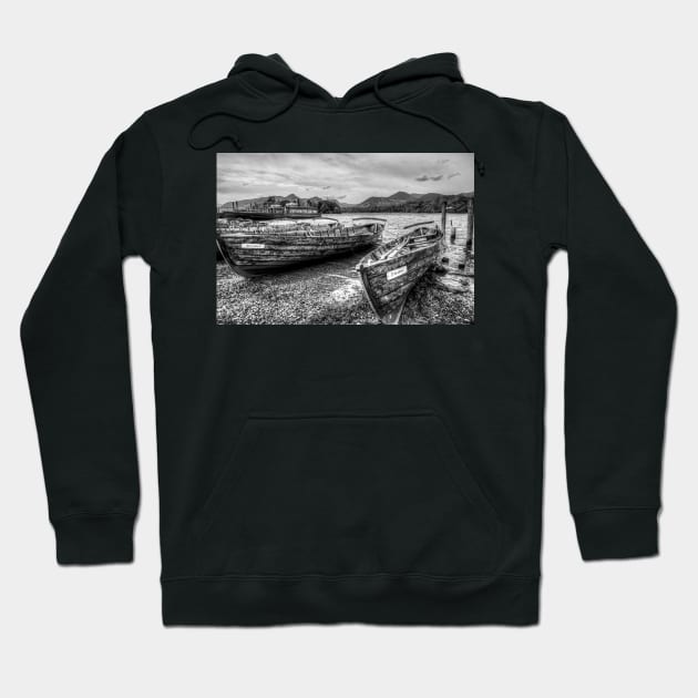 Black And White Derwentwater Wooden Rowing Boats Hoodie by tommysphotos